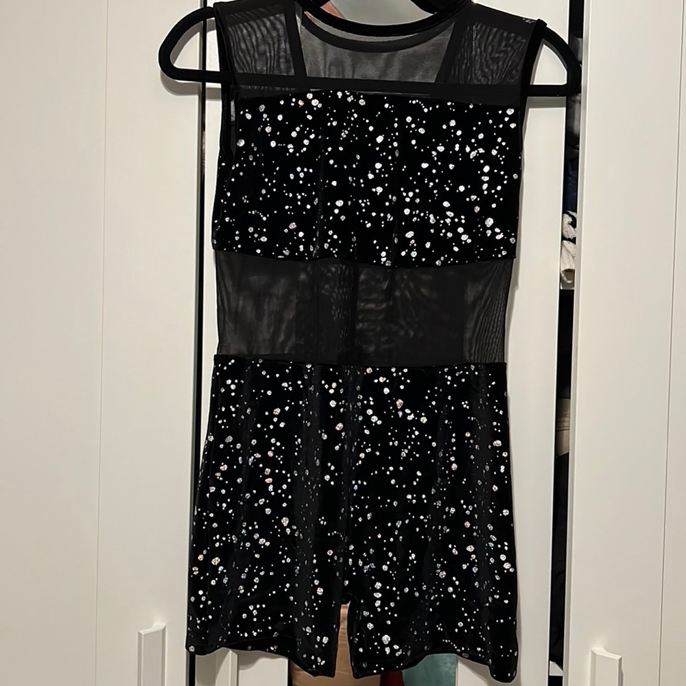 Suede Silver & Black mesh Unitard